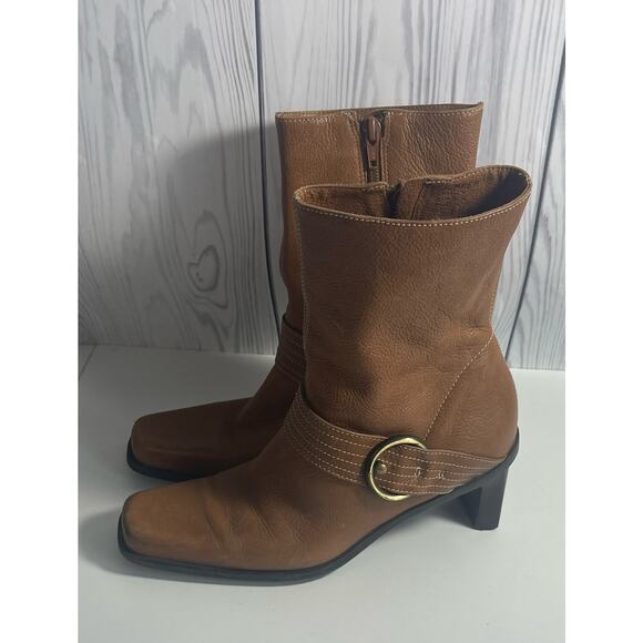 Vintage Etienne Aigner Square Toe Leather Jumper Boots Size 6.5 - Picture 4 of 9